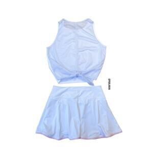 Ace Athletics Mesh Back Tie Cropped Sleeveless Top White Light Blue Size Medium